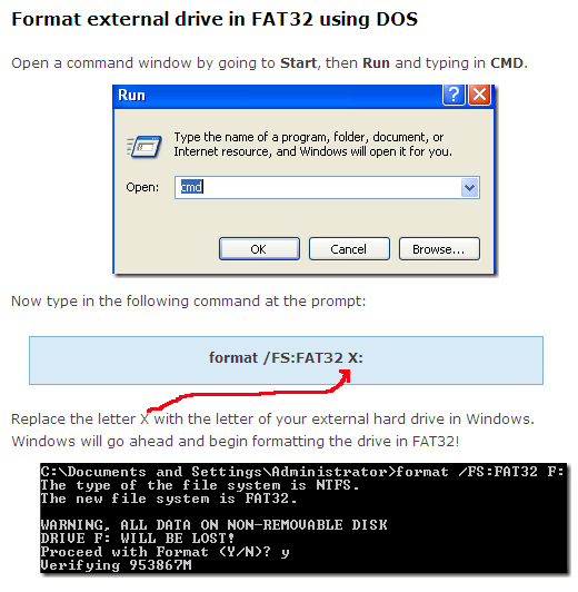 How to format external drive in dos